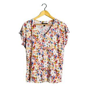 Banana Republic Women's MP Linen Blend Floral‎ Blouse Lightweight